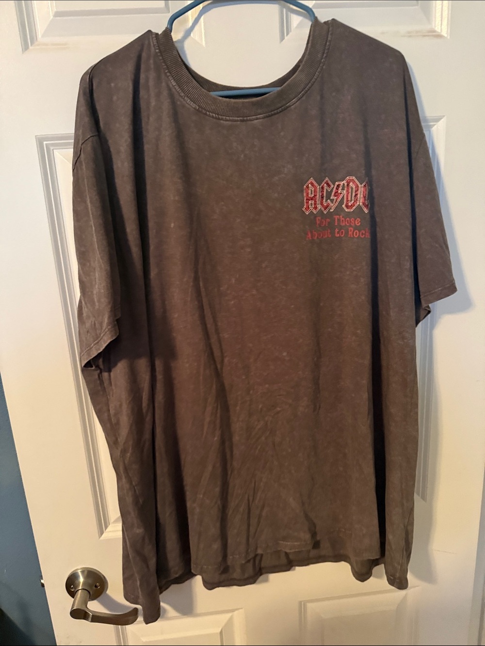 Maurices Brown Mineral-Wash Short Sleeve Tee with Red AC/DC Graphic